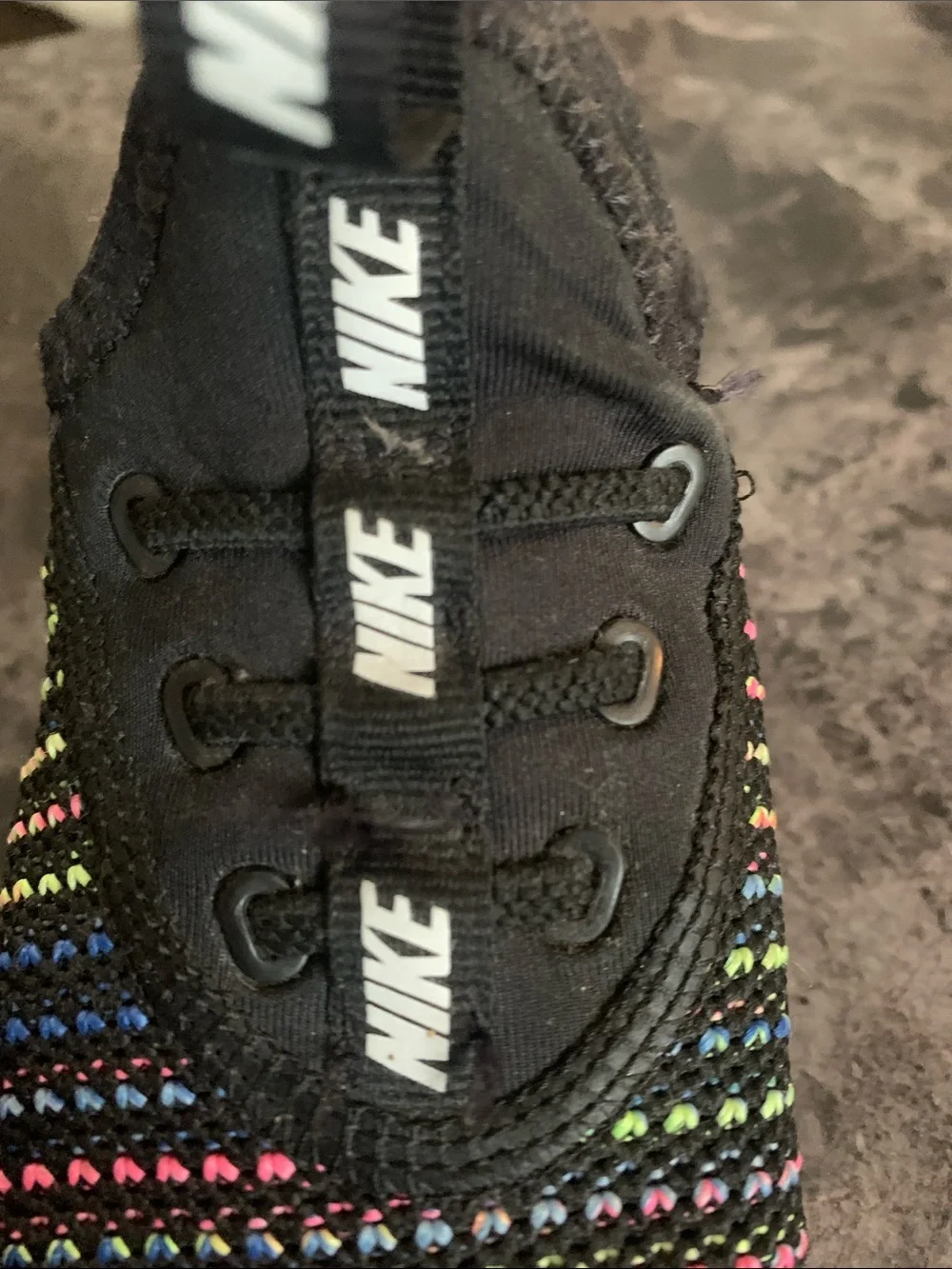 Nike Kids Black Knit Slip-On Sneakers with Multicolor Stitching